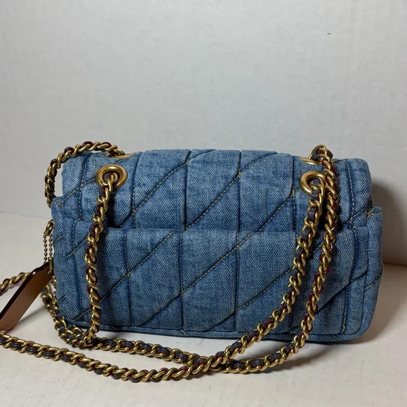 Coach Tabby Denim Brass Indigo Shoulder Bag 20 W/ Dustbag - Picture 4 of 10
